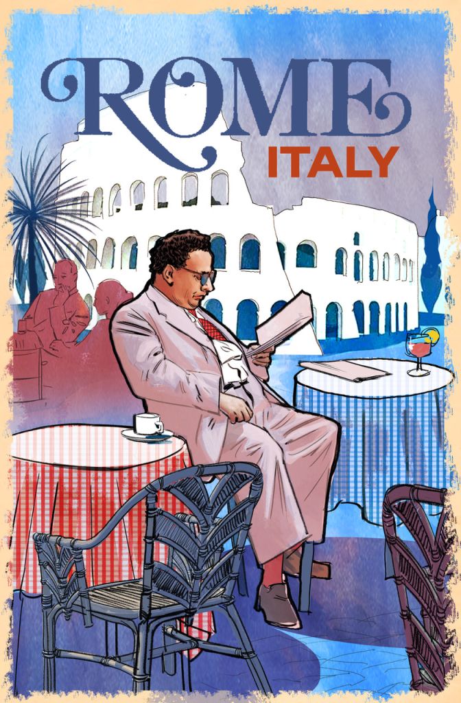 man reading in rome poster